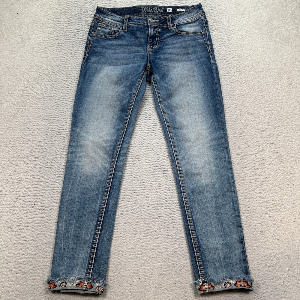 Miss Me Jeans Size 26 x 27 Ankle Skinny Floral embroidered MY8925AK3